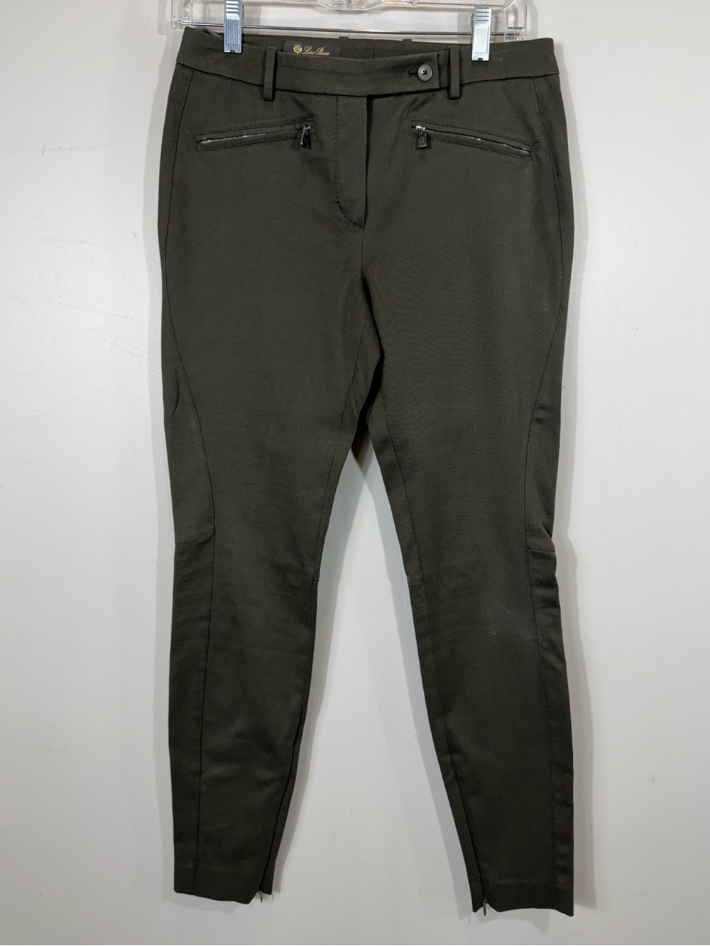 Loro Piana Olive Green Zip Pocket Stretch Skinny Ankle Pants IT 42 US 6